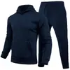 Conjunto casual unissex para outono e inverno, tamanho europeu, cor lisa, conjunto de duas peças com moletom solto e calça de moletom