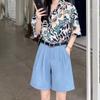 Pantalones cortos caqui de verano para mujer, finos, de cintura alta, adelgazantes, holgados, de pierna ancha, informales, rectos.