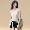 Camiseta sin mangas deportiva de verano, color liso, versátil, ajustada, ropa interior para mujer, camisola, prenda exterior, conjunto de yoga, shorts básicos, conjunto de fitness