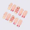 24 Piezas Uñas Portátiles Transfronterizas Flores en Relieve 3D Boutique Tubo Largo Uñas Portátiles Arte de Uñas con Pedrería Artificial Puntas de Uñas
