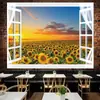 Tapiz de pared con diseño de paisaje de ventana para colgar en la pared, ideal para dormitorio, mesita de noche, decoración del hogar
