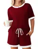 Ropa de Mujer Transfronteriza Europea y Americana Verano 2026 Nuevo Moda Amazon Color Sólido Canalé Bloque de Color Manga Corta Conjunto de Ropa para Estar en Casa