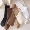 Calcetines de la serie de colores Melard para mujer, de algodón con encaje estilo japonés, color café, color liso atmosférico, calcetines largos de otoño e invierno