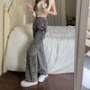 Calça Jeans Cinza Fumaça Plus Size Feminina Primavera e Outono Cintura Alta Reta Solta Emagrecimento Alta Menina Gordinha Coxa Grossa Coxa Calças de Perna Larga