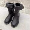 A Fábrica Está no Processo de Produzir Mercadorias! Botas de Cano Médio Estilo Coreano com Fenda Traseira e Tampa Flip-Top Bidirecional, Botas Martin Retro Versáteis com Salto Grosso, Botas Curtas para Mulheres