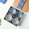 Conjunto de Tigela e Prato de Cerâmica Estilo Japonês com Esmalte Subglaze Azul e Branco, Pratos de Cerâmica Azul e Branco, Pratos Redondos para Uso Doméstico