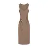 Vestido de Tirante Ancho acanalado Morado Oliva Iluminador Deseo Puro Primavera/Verano 2026 para Mujer, Vestido Tanque Plisado de Cuello V, Ajustado Largo
