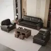 Sofá de Oficina para Sala de Conferencias Simple Moderno Combinación de Mesa de Café de Negocios Juego de Cuero Genuino para Tres Personas Sala de Recepción Descanso y Recepción