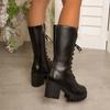 Otoño e Invierno Nuevo Estilo Botas de Moda de Tacón Cuadrado Estilo Británico para Mujer Botas Handsome para Mujer