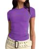 Camiseta informal de manga corta para mujer europea y americana de Amazon, camiseta ajustada de verano de color liso, ropa de calle para mujer, top de fondo