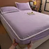 Colcha acolchada de terciopelo de leche engrosada para otoño e invierno con ribete de pelo de visón, protector de colchón que cubre completamente y a prueba de polvo, lavable a máquina y cálido