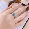 Anel de Prata S925 com Cristal de Água-Marinha Natural e Ágata, Simples e Fashion, Atacado de Fabricante Transfronteiriço