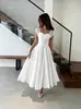 Novo Vestido Flare Cintura Marcada Estilo Europeu e Americano 2025 para Mulheres, Verão Francês Temperamento Gentil Vestido Longo Branco e Rosa