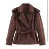 2026 AliExpress Ropa de Mujer Estilo Europeo y Americano Transfronteriza Serie de Color Sólido Chaqueta Corta con Cinturón Ropa de Abrigo
