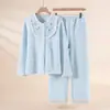 Pijama de Algodão Air para Mulheres Outono e Inverno 2025 Novo Estilo Doce Conjunto de Roupa para Casa Espessado Acolchoado de Três Camadas Pode Ser Usado Fora