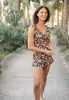 Conjunto Casual de Alta Elasticidad Transfronterizo Europeo y Americano para Amazon con Sujetador Incorporado, Traje de Baño de una Pieza Estampado para Mujer con Parte Inferior de Pierna Plana
