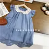 Vestido con Cuello Peter Pan para Niña, Nuevo Estilo de Verano, Vestido Azul de Princesa para Niños, Estilo Coreano, Súper Bonito, Delgado, para Bebés Niñas, Exportación