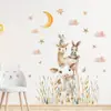 Adesivos de Parede Autoadesivos de Animais de Desenho Animado Vaca Fofa Comendo Grama Alpaca Decoração de Parede de Fundo para Quarto Infantil Adesivos BR0321E