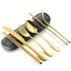 Amazon transfronterizo acero inoxidable portátil al aire libre vajilla acero inoxidable popote cuchillo, tenedor, cuchara palillos juego con boca de silicona