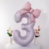 Ins Balão de Número Roxo Creme com Laço de 40 polegadas Decoração de Festa de Aniversário Infantil Menina Adereço para Foto ao Ar Livre