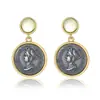 Novos Brincos de Moeda Rainha Estilo Francês Retrô em Prata Esterlina Brincos de Moeda Antiga Peridoto Brincos para Orelha