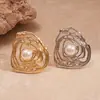 Anillo Abierto Irregular Hueco Redondo de Perla de Imitación Transfronterizo Europeo y Americano, Joyería de Nicho de Gama Alta Única y Exagerada para Mujeres