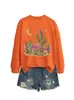 Amazon eBay Loja Independente Moda Casual Versátil Feminino Cacto Lua Estrelas Montanha Outono Inverno Moletom