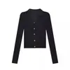 Cárdigan de Punto Azul de Lujo con Solapa para Mujer en Otoño e Invierno, Suéter Interior Estilo Pequeño Fragante, Polo Ajustado, Prenda Base