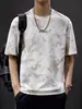 Camiseta de Manga Corta Desgastada de Marca de Alta Gama y Tendencia para Hombre, Diseño Delgado y Transpirable de Verano, Top de Cuello Redondo de Manga Corta, Camiseta