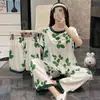 Pijama para Mujer, Conjunto de Tres Piezas de Manga Corta de Verano, Estilo Delgado de Verano, Ropa de Casa Dulce y Linda de Dibujos Animados para Estudiantes Que Se Puede Usar Afuera