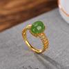 Anillo de plata de ley S925 con jaspe hetiano chapado en oro, sencillo y elegante, con forma de huevo, personalizado y hueco.