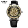 T-Winner/Victor 8012 Elegante Casual Hueco con Pedrería Correa de Cuero Manual Reloj Mecánico