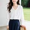 Camisa Floral para Mujer 2026 Otoño Nuevo Estilo Volantes Cuello en V Ribete de Encaje Fresca y Suave Para el Trabajo Manga Larga