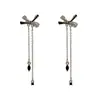 Nuevos pendientes de botón de plata S925 con forma de lazo para mujer, diseño de nicho de moda, clip para la oreja con cadena, joyería simple versátil, venta al por mayor