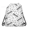 Bolsa No Tejida Wf061 Tema de Notas Musicales en Blanco y Negro Bolsa de Promoción de Regalo Bolsa con Cordón Decorativa de Notas Musicales para Almacenamiento