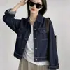 Nueva Cómoda Elegante Versátil Petite Adelgazante Holgada Casual Chaqueta de Mezclilla Azul Otro Elegante Temperamento Algodón