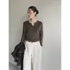MMC Henry Cuello Medio Botones Suéter de Punto Manga Larga 2026 Otoño Corte Delgado Base Floral de Lino Camisa 65279