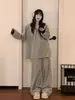 Pijama Rayado Estilo Coreano Estilo Perezoso para Mujer Primavera y Otoño 2025 Nuevo Talla Grande Mangas Largas Pantalones Aspecto Adelgazante Conjunto de Ropa para el Hogar
