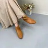 Botas Femininas Vintage Tecidas à Mão 2024 Couro Bovino Camada Superior Bico Fino Botas de Cano Curto de Couro Genuíno para Mulheres
