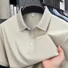 Camisa Polo de Jacquard de Nylon con Sensación de Hielo para Hombre de Verano, Transpirable sin Costuras, Cuello Campana, Camisa Polo de Manga Corta Casual de Negocios para Hombre
