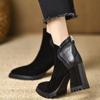 Botas Martin Pequenas Fundo Grosso 2024 Inverno Nova Moda Confortável Botas Femininas Salto Alto Salto Grosso Botas Biqueira Pontuda