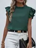 Nuevos Tops de Moda para Mujer con Cuello Redondo, Mangas de Hoja de Loto, Color Sólido, Amazon Transfronterizo Europa y América