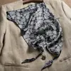 Pañuelo Triangular de Encaje Floral Estilo Francés para Mujer, Estilo Pastoral, Tocado con Lazo Negro para la Cintura, Turbante Vintage, Bufanda de Seda para Protección Solar