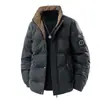 Jaqueta de plumas de inverno, espessa, versátil, casaco quente, jaqueta puffer com gola alta, nova jaqueta de plumas de corte solto para homens