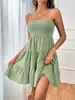 Vestido feminino novo à pronta-entrega, estilo francês, ombro a ombro, alça fina, cor sólida, versátil, texturizado, para Amazon transfronteiriça europeia e americana