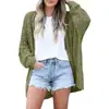 Estilo Europeo y Americano Nuevo Suéter Cardigan de Punto para Mujer Color Sólido Hueco Manga Larga Holgado Versátil Chaqueta