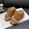 Sandalias retro antideslizantes para uso exterior, chanclas de borla estilo antiguo para mujer, casual verano 2026, cuña interna elevadora, suela gruesa romana