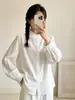 Coleção Outono 2026: Cardigan feminino de gola alta de renda com camada dupla de gaze lisa estilo japonês, blusa de manga longa