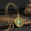 Collar colgante thangka dorado pintado a mano zorro redondo zaqilam madre verde Tíbet acero de titanio caja gabu marea nacional