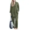 Set de Amazon 2026: Conjunto Elegante Casual Vintage de Camisa de Manga Larga con Solapa Suelta y Pantalones de Pierna Ancha en Color Sólido